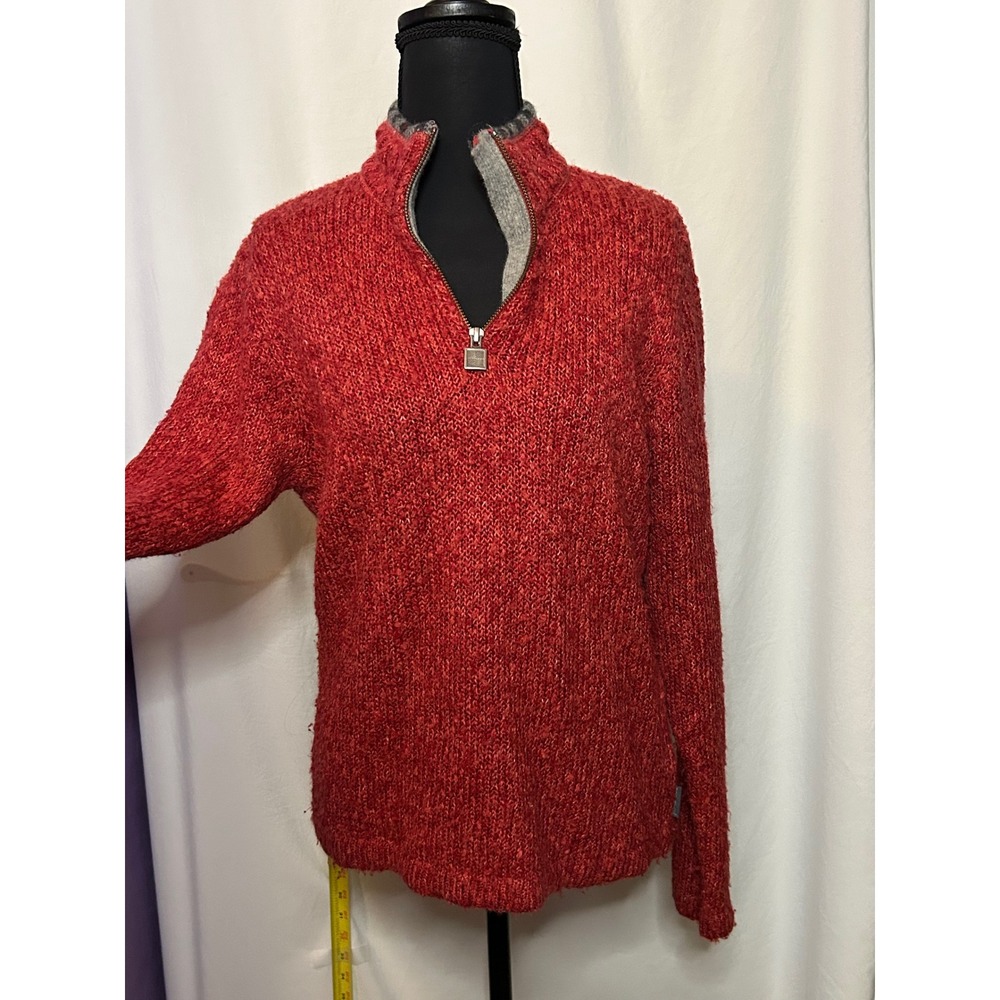 WOOLRICH Womens‎ Ruby Red Textured Knit 1/4 Zip Mock Neck Sweater Size M